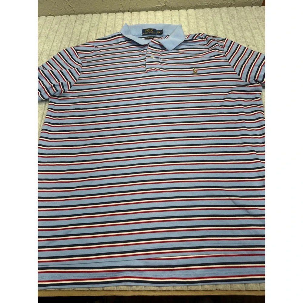 Polo Ralph Lauren Mens XXL Pima Soft Touch Striped Polo Shirt Blue Red Navy